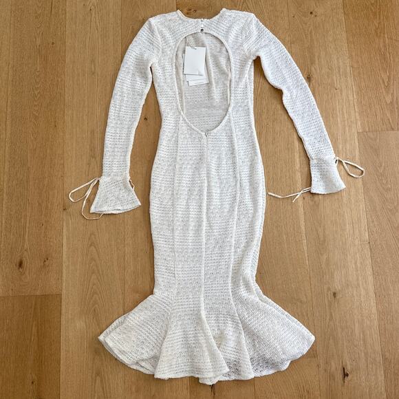 Miss Circle Midi Flare Mermaid Dress Pamina Crochet Long Sleeve Size XS in Cream - Picture 5 of 6
